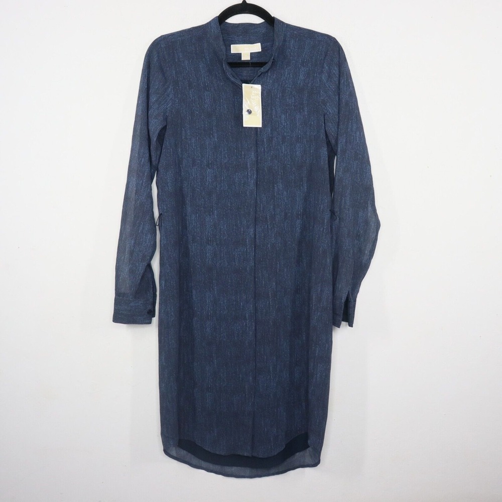 Michael Kors Shirtdress Womens Size XS Blue Printed Chiffon Please Read Descript